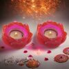 Gift Delight Tea Light Candle Holder, Handmade Lotus Shape Candle Holder for Home Decor, Ideal Gift for Weddings, Diwali, Gifting and Special Occasions Set of 2 Pcs Unbreakable