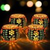 TIED RIBBONS Pack of 4 Turkish Mosaic Glass Votive Tealight Candle Holders for Table Top - Decorations Items for Home Decor Office (Pack of 4, Glass) - Decor - Gifts
