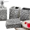Anilea Ceramic Bath Accessories Kit with Soap Dispenser, Toothbrush Holder, Tumbler & Soap Dish Modern & Designer Decor for Home and Guest Bathrooms (Black, Set of 4)
