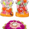 Majik Ganesha and Lakshmi Murti with Flower Decorative Diya Candle Holder for Diwali Pooja for Home, Office and and Gift Item (M2)