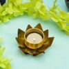 OGGN Elegant Lotus Golden Flower Tea Light Holder - Handmade Stainless Steel Metal Candle Holder for Diwali and Home Decoration (Gold)