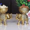 KridayKraft Metal Elephant Dry Fruit Bowl Showpiece Gold Polish for Your Home,Office Table Decorative,Elephant Showpiece Bowl Set (2 Pcs) for Gift,Animal Figurines...