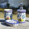 StyleMyWay Hand Painted Ceramic Bathroom Set (Blue, 1 Liquid Soap Dispenser, 1 Soap Tray, 1 Toothbrush Holder) | Bathroom Set – 3 Pcs
