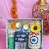 Diwali Gift Box with Nazar Ankhon Decor, Ceramic Flower Vase, Sleepy Owl Coffee Mug, Greeting Card