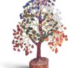 PREK Crystals Gemstones, Seven Chakra Crystal Tree Good Luck Show Pieces for Home Decor Items Decoration Bonsai Money Tree Plant Marriage Gift, Size 10-12 inches, Multicolor Golden Wire