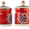 HS HINDUSTANI SAUDAGAR Ceramic Mughal Art Hand Painted Jar Set with 2 Spoon & Matching Lid for Storage Pickle (Red) 300 ML