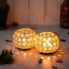 WebelKart Premium Set of 2 Votives Bowl Crystal Tea Light Candle Holder for Diwali Decor |TeaLight Candle Holders for Home Decor Diwali Gift Item (3" Inches Set of 2 Gold)