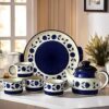 Praahi Lifestyle Tea Cup Set with Kettle & Serving Tray | Ceramic Tea Set Handpainted Blue Floral Design| 4 Cups (150ml), 1 Kettle(700ml), 1 Tray (6 Piece Set) Microwave Safe | Best for Rakhi Gift