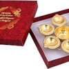 Diya Round Shape Flower Decorative Urli Bowl Handcrafted for Floating Flowers and T Light Candles Home,Office and Table Decor| Diwali Decoration Items (7 Inches) with 6 diyas in Gift box Return Gift