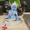 Gold Art India Ceramic Krishna Idol Standing Krishna Playing Basuri | Flute | Kanah JI Statue Hindu God Religious Idol Krishan Figurine for Pooja & Gifting for Home Decor(8x8x8cm)(Silver and Blue)