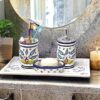 The Transit Story Premium Ceramic Bathroom Accessories Set of 3 | Modern Hand-Painted Bath Set with 300ml Soap Dispenser, Toothbrush Holder & Soap Dish | Home Decor Items | Multicolor Floral Design