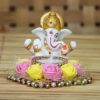 eCraftIndia Resin Lord Ganesha Idol on Decorative Flower Plate Tea Light Candle Holder|Ganpati Murti Tea Light Holder Diwali Decoration Item for Home Decor Office|Gift for Diwali Housewarming Birthday