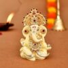 Amazon Brand - Umi Ganesh Idol Murti Statue for Car Dashboard Gift Ceramic Terracotta Gold Plated Ganesha Ganpati Idols Showpiece Figurine for Home Pooja Room Diwali Decoration. (Cream Color)