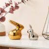 Home Décor Ceramic Cute Golden & Silver Rabbit Figurines (Set of 2, Golden and Silver)