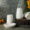 The Decor Mart White Solid Ceramic Classic White Bath Accessory (Dispenser, Soap Holder, Brush Holder) | 500Ml,1.21 Kg