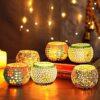 TIED RIBBONS Pack of 6 Mosaic Glass Votive Tealight Candle Holders for Dining Table - Decorations Items for Home Decor Living Room (Pack of 6, Glass) - Home D?cor - Gifts Item