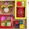 Diwali gift/Diwali gift hampers box/Diwali gift items/Diwali gifts for corporate employees-Decorated tray+Handmade chocolate box+1 decorative diya+ceramic oil diffuser+ rangoli colours+Diwali card