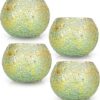 Asian Aura Mosaic Glass Tealight/Scented Candle Holders Votives for Home Dcor | Diwali Decoration Items for Home Decor | Pack of 4 - Green-Yellow Mosaic Glass T-lite Votive with 4 Tea Light Candle