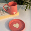 Small Pink Heart Narrow Coffee Mug with Saucer Combo (Set of 2)