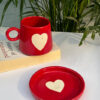 Big Red Heart Narrow Coffee Mug with Saucer Combo (Set of 2)