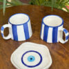 Blue Line Cups & Evil Eye` Snack Plate Combo (Set of 3)