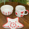 Red Hearts Mug, Snack Bowl & Star Snack Plate Combo (Set of 3)