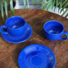 Blue Glaze Cappuccino Cups with Saucers (Set of 2)
