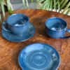 Metallic Blue Glaze Cappuccino Cups with Saucers (Set of 2)