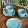 Light Green Glaze Cappuccino Cups with Saucers (Set of 2)