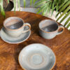 Metallic Grey Cappuccino Cups with Saucers (Set of 2)