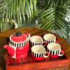 Red Hand Painted Kettle Set with Wooden Tray (Set of 6)