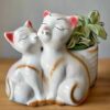 Garden Aura Cutie Cats Planter/Ceramic Indoor Flower Pot/Plant Container for Balcony, Outdoor, Living Room- Decorative Gardening/Garden Decor/Home Decor (White)
