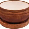 Lasaki Bowl Ceramic Pots with Wooden Plate Tray for Indoor and Outdoor Plants,Planters,Flower pots,Balcony,Home,Garden,Office Decor,Succulent Pot(Antique, Plate: Wooden) wp5(Plants not Included)