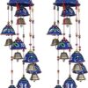 Kuber Industries Rajasthani Design Handcrafted Hanging Windchimes|Latkan with 8 Bells for Home Decor & Positive Energy,Pack of 2 (Blue), Plastic