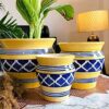 Niyara Stylish Ceramic Pots Planters for Indoor Plants,Succulent,Outdoor,Balcony,Home,Garden,Office (Set of 3) Size -Large 9 inches 7 inches & 5 inches (Moroccan Blue Yellow)