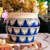 Niyara Ceramic planters pots for Indoor Outdoor Home, Garden Office Decor Balcony Planters Gamla Flower Size Small 6 inches (Blue Handpainted)
