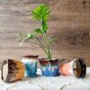Niyara New Small Glacier Combo Blue and Yellow and Pink Glacier Look Designer Ceramic planters Pot for Indoor Outdoor Home,Garden Office Decor Balcony Flower Size- 15 cm and 12 cm Set of 4