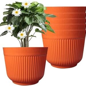 IMAGINEA 12 Inch Flower Pots Big Size Planters Indoor & Outdoor Home Gardening Pots for Plants Plastic Gamla for Flowers, Herbs, Cactus Plant (Orange, Pack of 6)